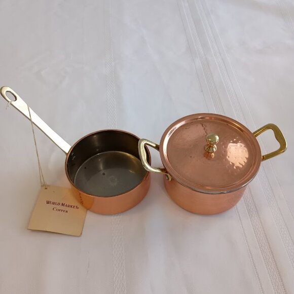 Two Small Copper Pans with Brass Handles, Approx. 4" across, Not Previously Used - Picture 1 of 11